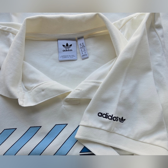 Adidas Men’s Polo Shirt White Blue Graphic Geometric Cotton Size XL - Picture 7 of 11